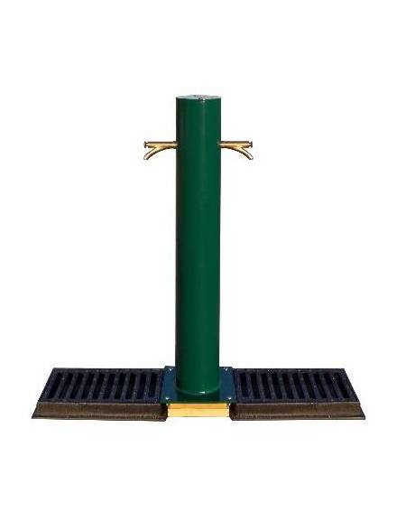 Fontana doppia, struttura tonda in acciaio zincato e verniciato, con rubinetto in ottone e caditoia in ghisa - cm Ø15,2x115x100h