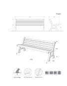 Panchina con doghe in listoni in legno pino e struttura in ghisa cm 170x60x75h