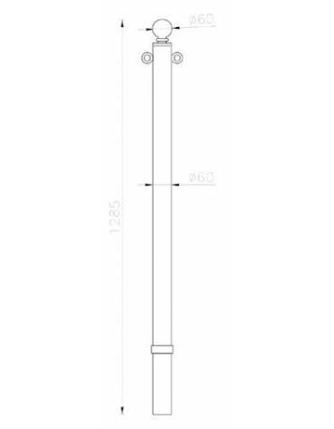 Dissuasore in tubolare di acciaio zincato e verniciato, con anelli e fascia inferiore. Da inghisare cm Ø6x128,5h