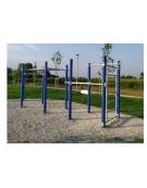 Stazione fitness realizzato in acciaio zincato e verniciato con attrezzi per il rafforzamento muscolare - cm 749,5x175x299h
