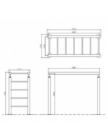 Scala orizzontale in acciaio zincato e verniciato. Attrezzo per tonificare mani e braccia - cm 288,1x117,1x236,1h