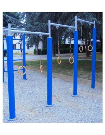 Attrezzo con 3 coppie di anelli in acciaio zincato e verniciato. Attrezzo per rafforzare i muscoli delle braccia - cm L 326,5