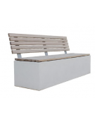 Panchina monoblocco, in graniglia di marmo, seduta e schienale con doghe in legno di pregio - cm 200x65,2x95,7h