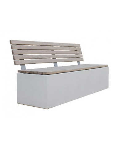 Panchina monoblocco, in graniglia di marmo, seduta e schienale con doghe in legno di pregio - cm 200x65,2x95,7h