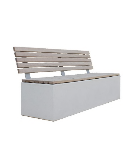 Panchina monoblocco, in calcestruzzo armato, seduta e schienale con doghe in legno di pregio - cm 180x65,2x95,7h