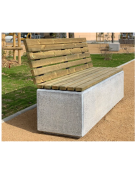 Panchina monoblocco, in calcestruzzo armato, seduta e schienale con doghe in legno di pregio - cm 180x65,2x95,7h