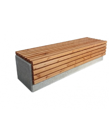 Panchina piana monoblocco in graniglia di marmo con acciaio zigrinato e zincato, seduta doghe in legno di pregio - cm 200x55x50h