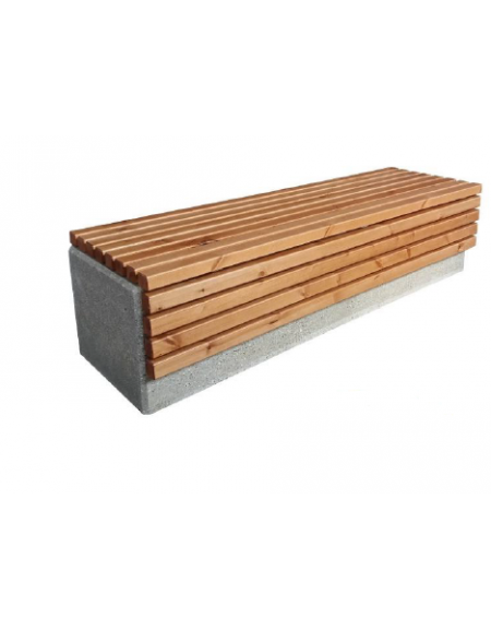 Panchina piana monoblocco in graniglia di marmo con acciaio zigrinato e zincato, seduta doghe in legno di pregio - cm 200x55x50h