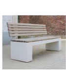 Panchina monoblocco in cemento , schienale e seduta con doghe in legno di pregio - cm 220x66x83,8h
