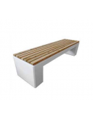 Panchina piana in graniglia di marmo con seduta in legno di pregio - cm 220x60x51,8h