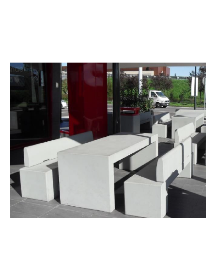 Set in cemento composto da tavolo + 2 panchine con schienale - totalmente levigata - cm 220x60x78h