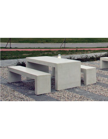 Set in cemento composto da tavolo + 2 panchine senza schienale - totalmente levigata - cm 220x60x78h