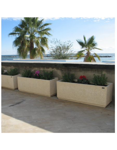 Fioriera rettangolare in graniglia di marmo con acciaio zigrinato e zincato - finitura bocciardata - cm 200x60x60h