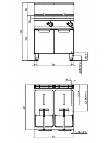 Friggitrice professionale a gas su mobile 2 Vasche da lt. 15+15