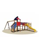 Gioco Villaggio con 2 torrette, 1 ponte mobile , 1 scivolo vetroresina ed 1 altalena con sedile gabbia - cm 515x605x260h