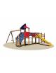 Gioco Villaggio con 2 torrette, 1 ponte mobile , 1 scivolo vetroresina ed 1 altalena con sedile gabbia - cm 515x605x260h