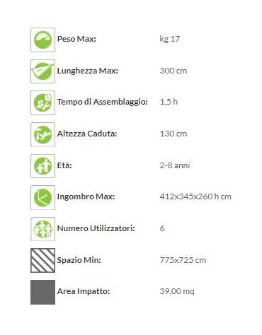 Torretta in legno con scivolo in vetroresina ed altalena ad un posto - Sedile a gabbia - cm 412x345x260h