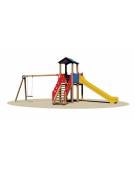 Gioco Torretta in legno - altalena sedile a gabbia - Scivolo vetroresina - cm 712x320x315h