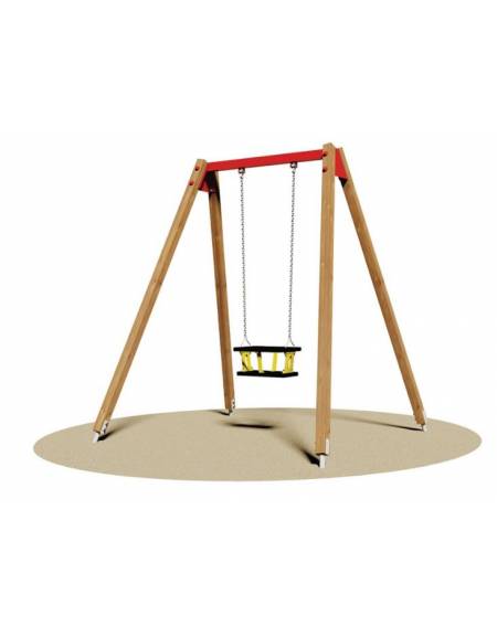 Altalena in legno 1 posto con trave superiore in acciaio e sedile Orsetto - Versione da interrare o filo pavimento