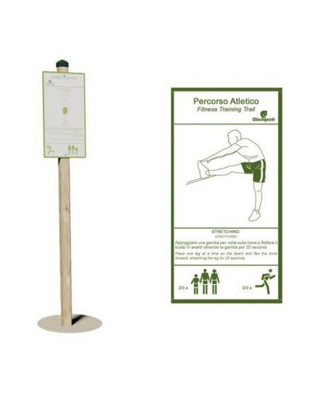 Cartello con paletto in legno per attrezzo Stretching art. DN23852 - cm 8x33x200h