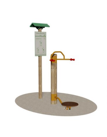 Attrezzo Soft Fitness in legno - Twist - maniglione e pedaliera girevole in acciaio - cm 60x165x205h
