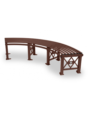 Panchina curva senza schienale, struttura con lamiera e tubolari di acciaio - colore Corten - cm 225x80x47h