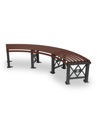 Panchina curva senza schienale, struttura con lamiera e tubolari di acciaio - colore Micaceo / Corten - cm 225x80x47h