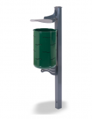Cestino portarifiuti per esterno in acciaio con coperchio - palo grigio RAL 7001 cestino verde RAL 6005 - Filo pavimento