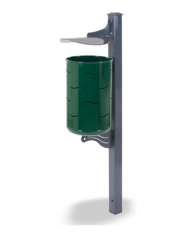 Cestino portarifiuti per esterno in acciaio con coperchio - palo grigio RAL 7001 cestino verde RAL 6005 - Filo pavimento