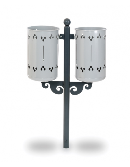 Cestino portarifiuti doppio in acciaio e ghisa - RAL 7011 / 9006 -  Da interrare - cm 75x52x110h