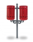 Cestino portarifiuti doppio in acciaio e ghisa - RAL 7011 / 3003 - Da tassellare - cm 75x52x110h