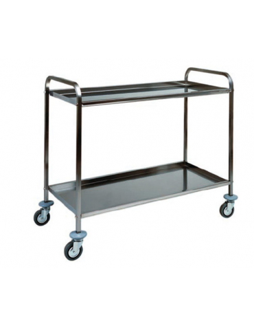 Carrello di servizio inox AISI 304 con struttura tubolare - 2 piani stampati - cm 100x70x94h - Portata kg 100