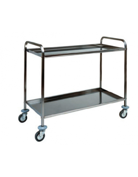 Carrello di servizio inox AISI 304 con struttura tubolare - 2 piani stampati - cm 110x70x94h - Portata kg 100