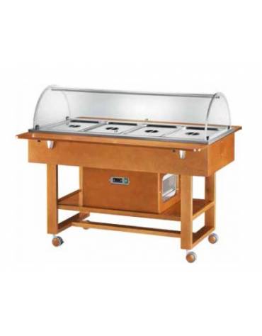 Carrello refrigerato in legno con cupola - Temperatura +2° / +10°C - Colore Bianco - 4xGN1/1 - cm 148x112x125h