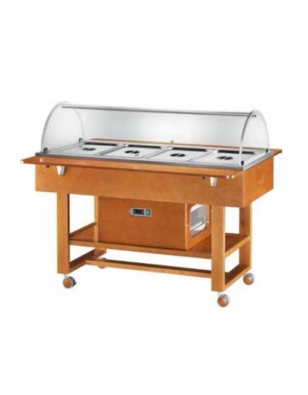 Carrello refrigerato in legno con cupola - Temperatura +2° / +10°C - Colore Bianco - 4xGN1/1 - cm 148x112x125h