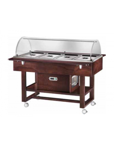 Carrello refrigerato in legno con cupola - Temperatura -5° / +5°C - Colore Bianco - 4xGN1/1 - cm 148x112x125h