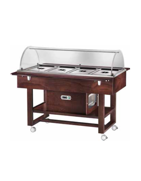 Carrello refrigerato in legno con cupola - Temperatura -5° / +5°C - Colore Bianco - 4xGN1/1 - cm 148x112x125h
