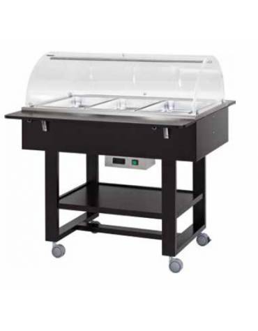 Carrello caldo bagnomaria in legno con cupola - Temp. +30/+90°C - 3xGN1/1 - colore Laccato Bianco - cm 111x112x125h