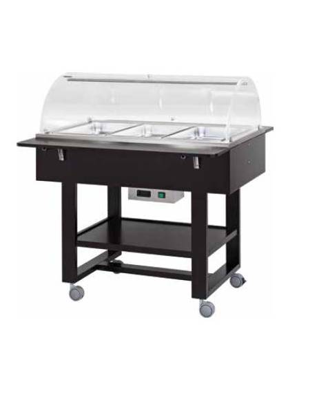 Carrello caldo bagnomaria in legno con cupola - Temp. +30/+90°C - 3xGN1/1 - colore Laccato Bianco - cm 111x112x125h