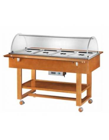 Carrello caldo bagnomaria in legno con cupola, Temp. +30 / +90°C - 4xGN1/1 - colore Bianco - cm 148x112x125h