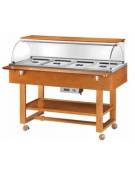 Carrello caldo bagnomaria in legno,cupola con mensola, Temp. +30 / +90°C - 4xGN1/1 - colore Noce - cm 148x90x126h