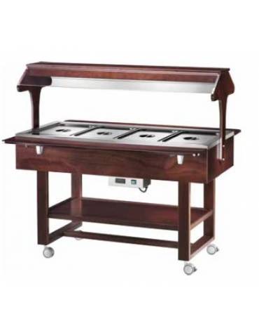 Carrello caldo bagnomaria in legno, Temperatura +30 / +90°C - 4xGN1/1 - colore Wengè o Noce - cm 148x112x141h