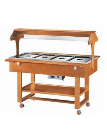 Carrello caldo bagnomaria in legno, Temperatura +30 / +90°C - 4xGN1/1 - colore Bianco - cm 148x112x141h