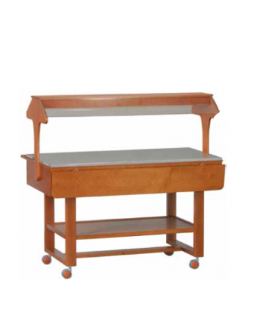 Carrello espositore neutro in legno - piano in acciaio inox AISI 304 - colore wengè o noce - cm 147x82x141h