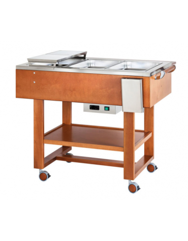 Carrello caldo bagnomaria in legno per bolliti e arrosti, Temp. +30 / +90°C - 3xGN1/1 - colore Laccato Bianco - cm 123x65x95h