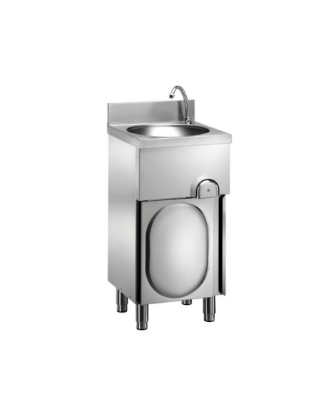 Lavamani inox con mobile e comandi a ginocchio - anta battente - cm 40x40x85h