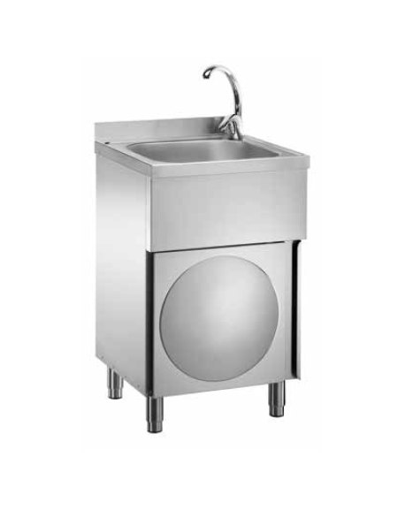 Lavamani e lavautensili inox con mobile e comandi a ginocchio - anta battente - cm 50x50x85h
