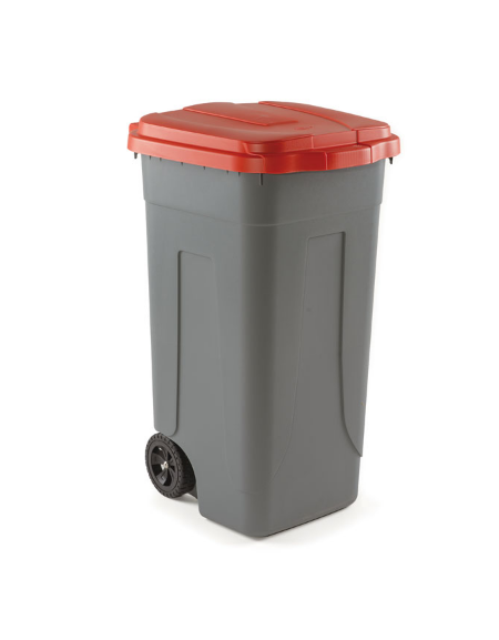 Pattumiera in polietilene per raccolta differenziata 80 lt – coperchio colorato Rosso - cm 54x49x85h