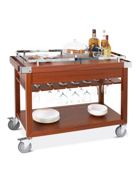 Carrell odi servizio in legno tinto mogano - cassetto posate e portabicchieri - cm 120x55x91h