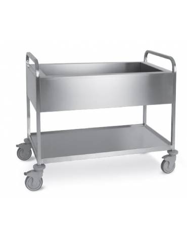 Carrello inox con vasca stagna e rubinetto - capacità 3 x GN1/1 - piano inferiore - cm 117x63x94H
